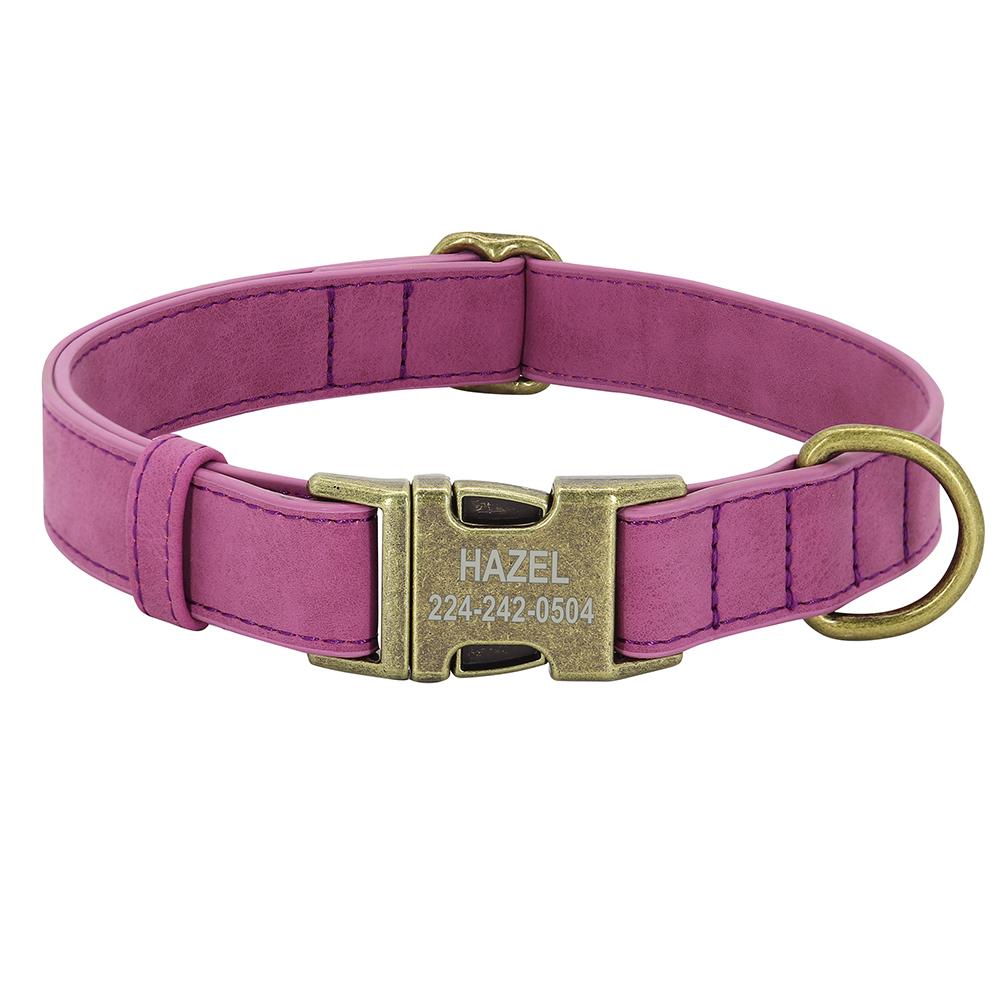 Customized Dog Collar Personalized Dogs Name ID Collars PU Leather Pet Buckle Necklace for Small Medium Large Dogs Pitbull Pug