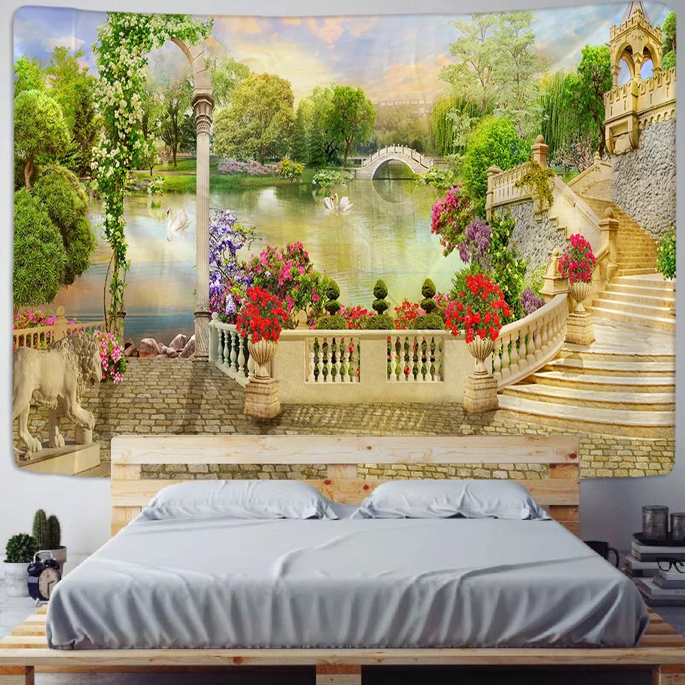 Nordic psychedelic hanging fabric background wall covering home decoration wall blanket tapestry bedroom wall hanging