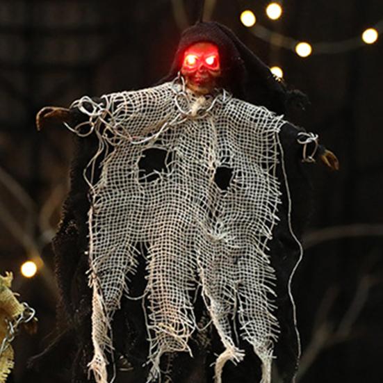 Halloween Hanging Ghost Scary Grim Reaper Prop with LED Glowing Eyes And Chain for Outdoor Yard Lawn Tree Haunted House Decor