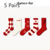 5 Pairs of Female Spring and Autumn Love Embroidery New Year Red Stockings