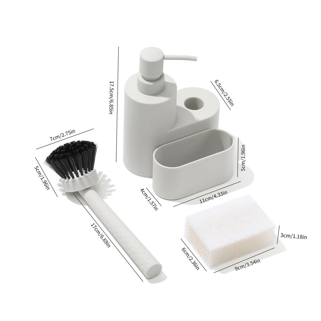 Liquid Hand Soap Dispenser Multifunctional Modern Pump Bottle Soap Dispenser with Brush and Sponge for Home Bathroom Bar Kitchen