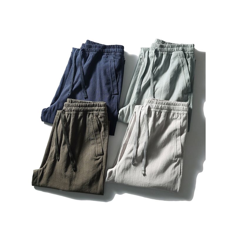 Men's Linen Pants Summer New Thin Cotton-Linen Trousers Export Original Men's Long Pants Casual Pants with Cuffs Men's Pants