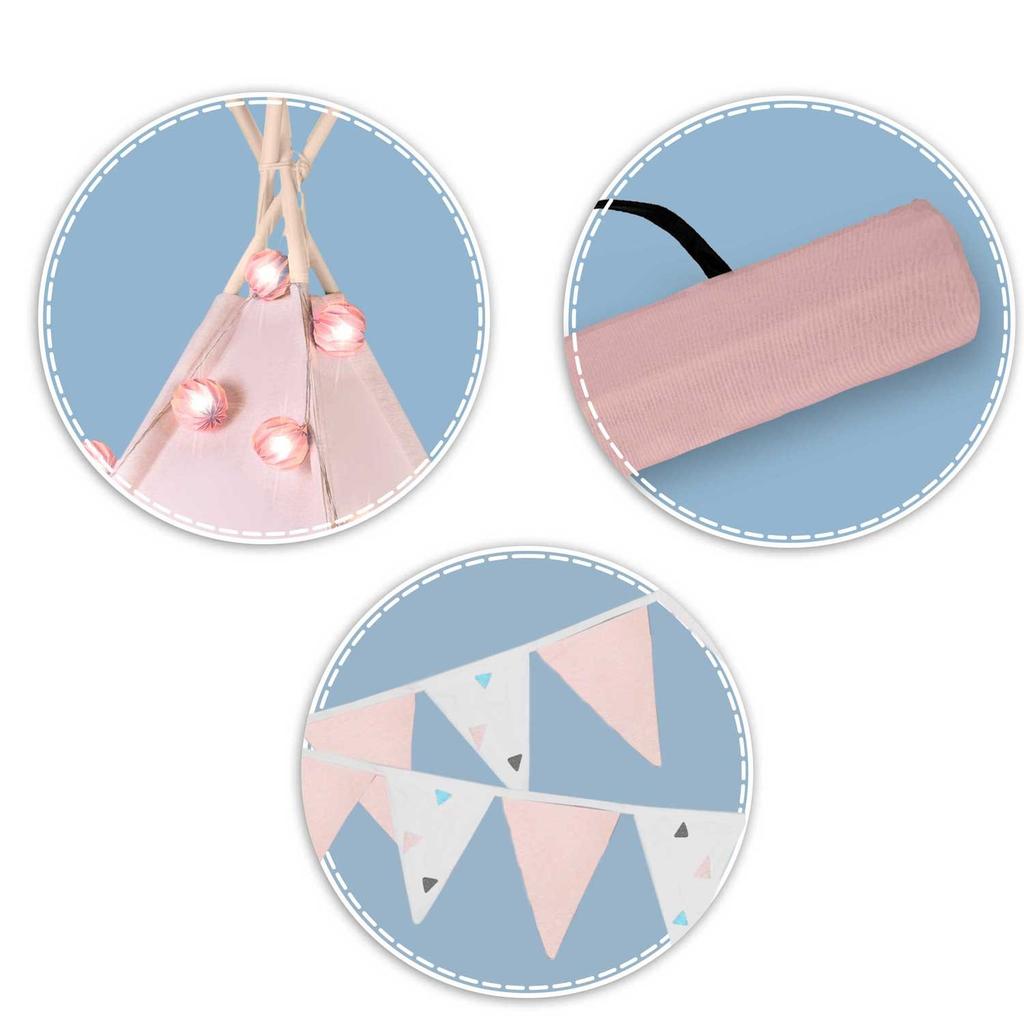 Tenda Teepee Nukido per Bambini con Ghirlanda e Luci - Rosa