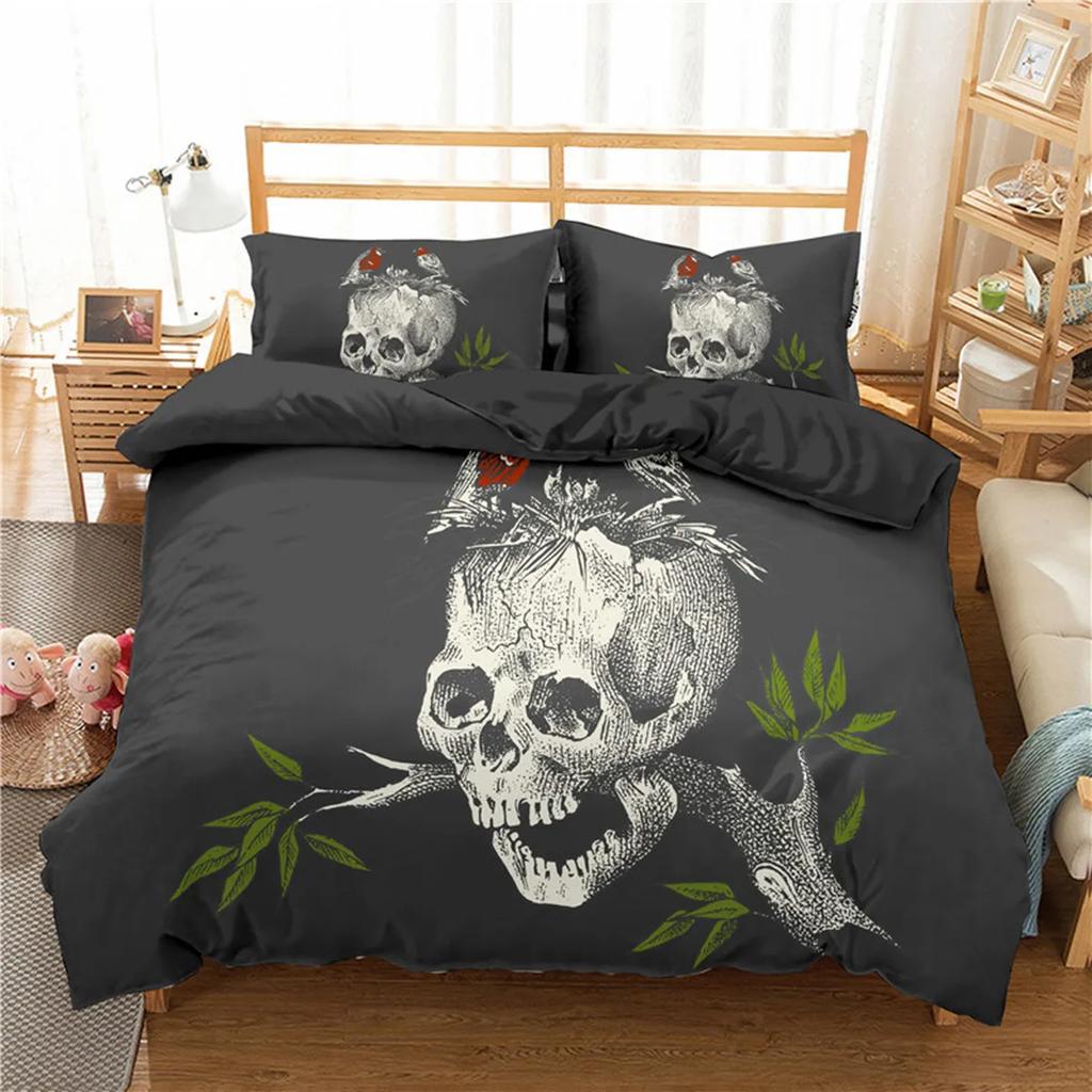 Skull Floral Skull Duvet Cover Full Size Gothic Skull Rose Bones Skeleton For Kids Women Men Red Black For Bedroom Decorations