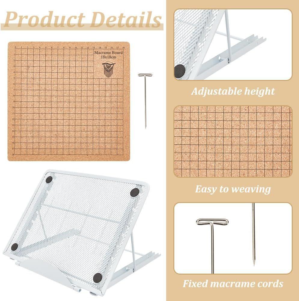 Macrame Soard Braided Rope Grid Soft Backing Board DIY Wool Cotton Rope Braided Board Cork Board 53PCS