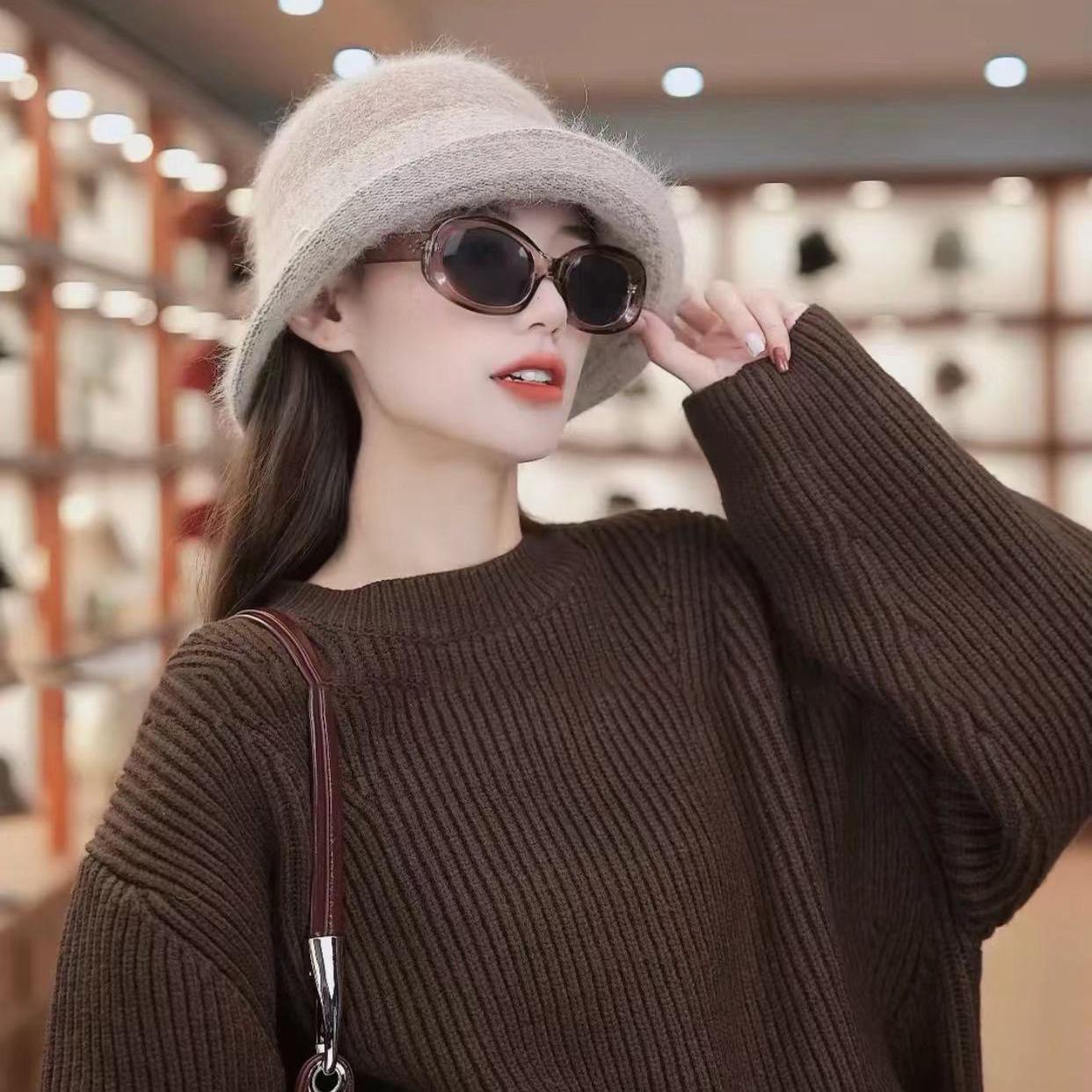 

Ангоровая шляпа-рыбачка для женщин на осень и зиму, вязаная шляпа из австралийской шерсти, трендовая шляпа-горшок с контрастными полосками