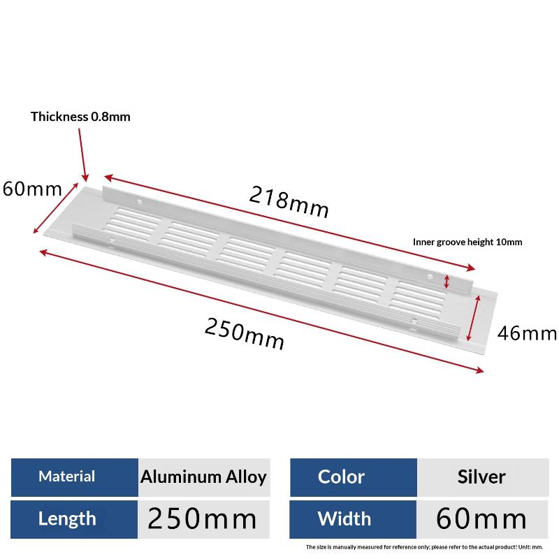 1Pcs Household Air Vent Grille Wall Ventilation Cover Wardrobe Parts 50/60/80mm*150-500mm Aluminum For Cupboard DIY Accessories