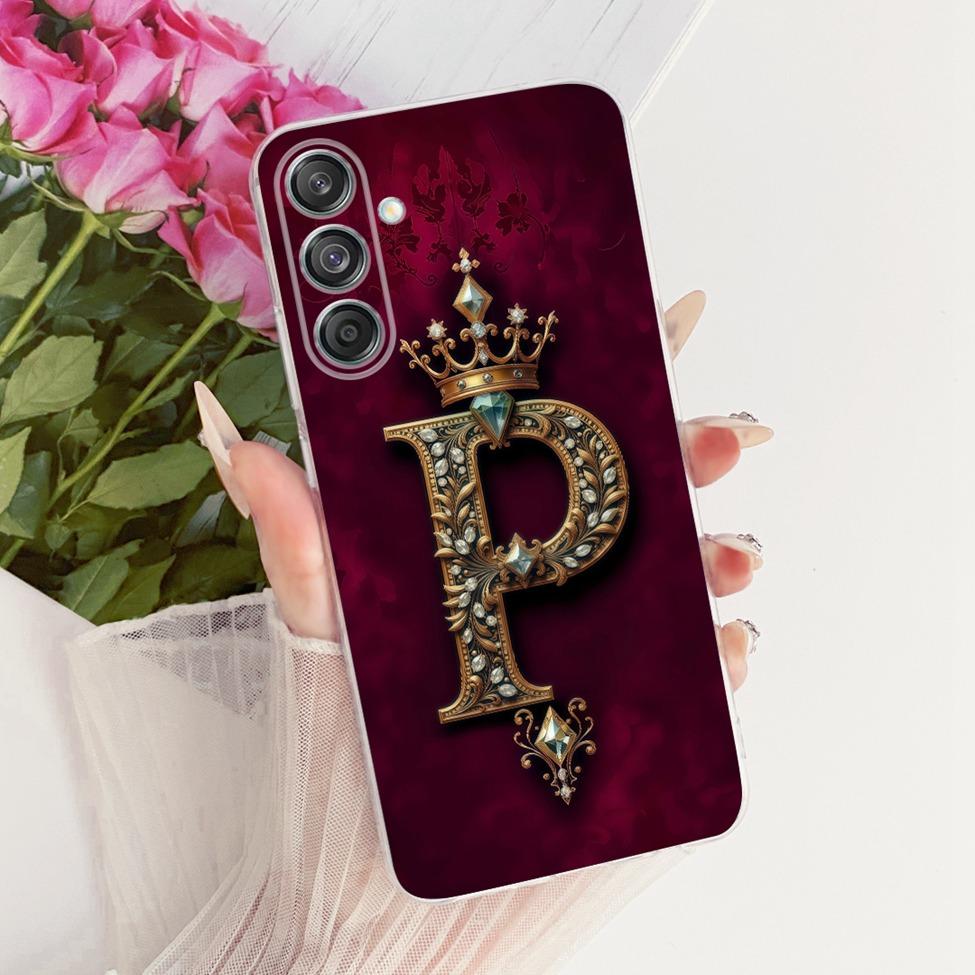 For Samsung M55 Clear Case Luxury Crown Fashion A-Z Letters 2D Flat Pattern Soft Phone Case For Samsung Galaxy M55 M556B Cover