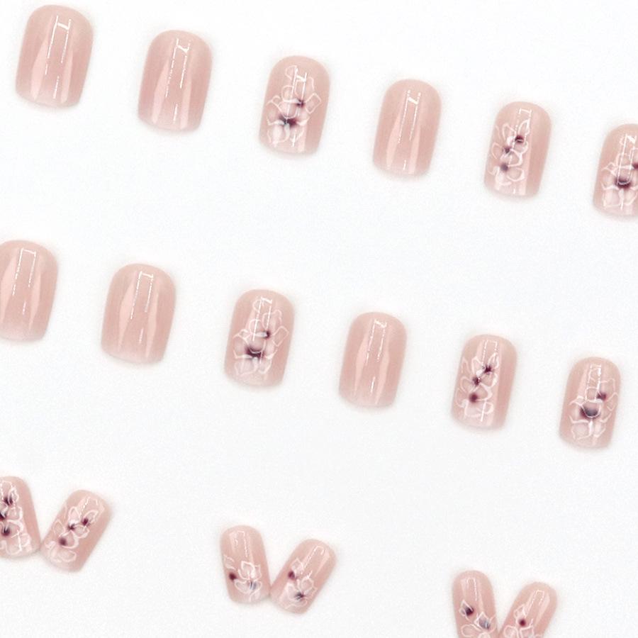 European & American Trend: Skin-Whitening Gradient Floral Nail Patches, Reusable, 24 Pieces