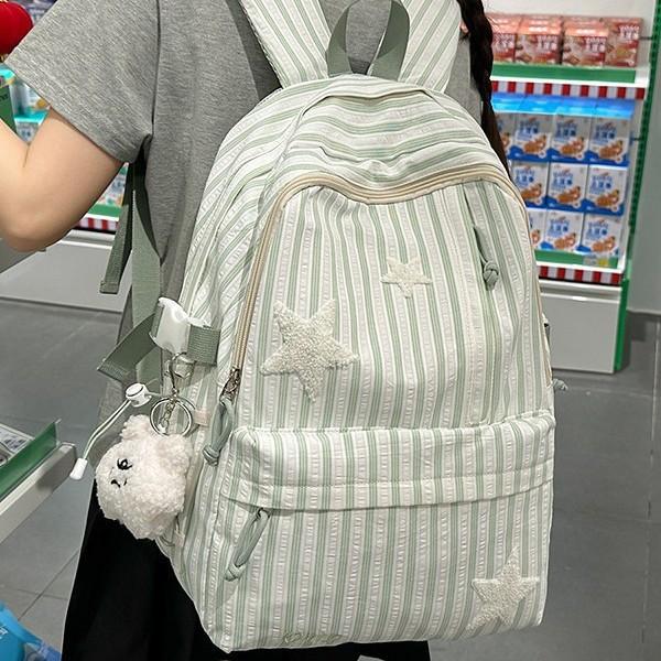 Schoolbag Japanese striped star schoolbag female junior high school student large capacity towel embroidered versatile backpack computer backpack