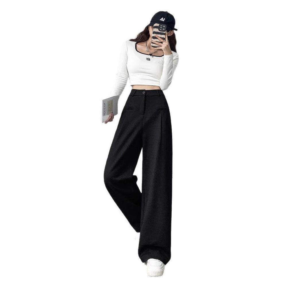 Petite Grey High-Waisted Drapey Pants - Slimming Narrow-to-Wide Leg, Floor-Length, Knitted for Spring/Autumn