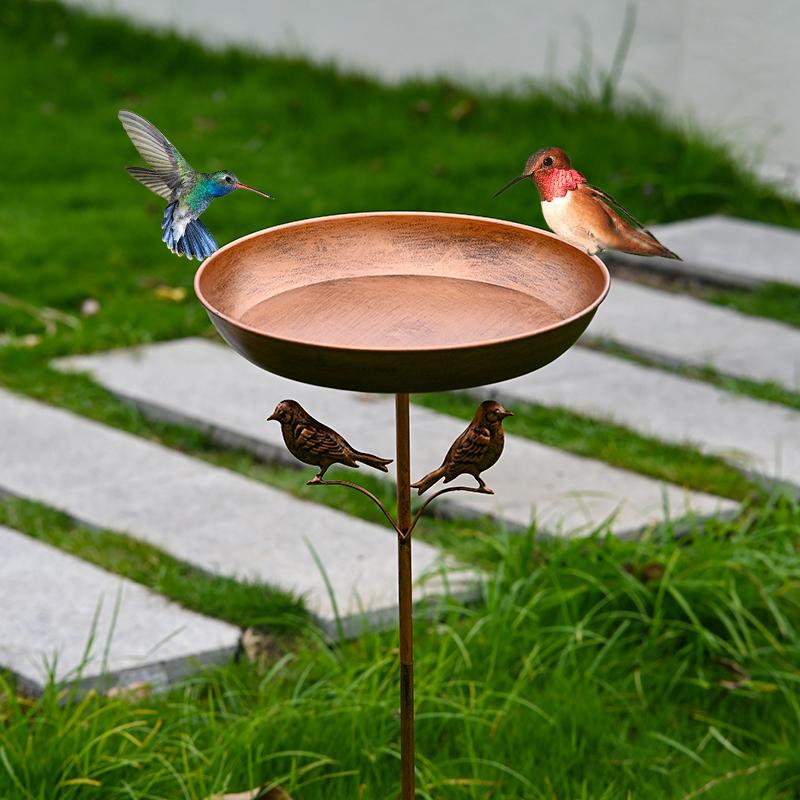 Bird Bath Feeder Bowl 5-Pronged Base Metal Bird Feeder Freestanding Birdbath for Yard Patio Outdoors Garden Iron Pedestal Stake