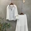 C S In The Room Women See Through baSiC Long Sleeve Shirt Flare Long Skirt Set 3