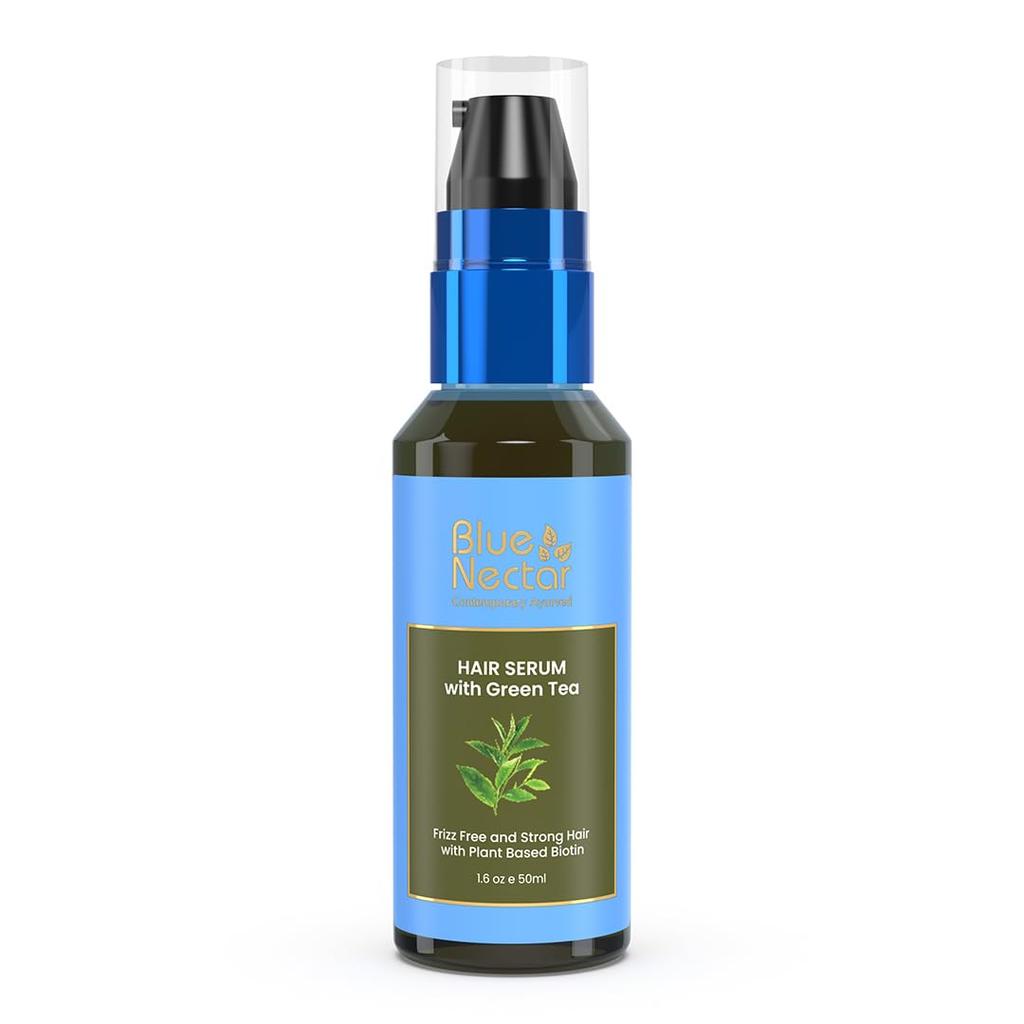 Blue Nectar Green Tea Hair Serum for Frizzy & Damaged Hair | Plant Based Biotin Hair Growth Serum for Women & Men (12 Herbs, 50ml)