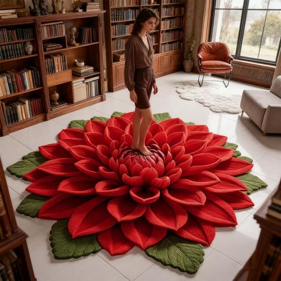 3D Flower Floor Mat Absorbent Large Flower Area Rug Non-Slip Bathroom Rug Bedroom Carpet for Living Room Kitchen
