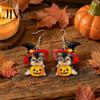 Polished Smooth Edge Jewelry Witch Hat Puppy Earrings, Cute Dog Pumpkin Drop Distinctive Halloween Theme Lightweight Acrylic Jewelry, Accessories for