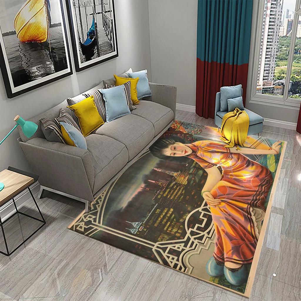 Classic Retro Poster Carpet for Living Room Bedroom Mat Home Decor Childrens Room Floor Rug Bathroom Mat Doormat Entrance Carpet