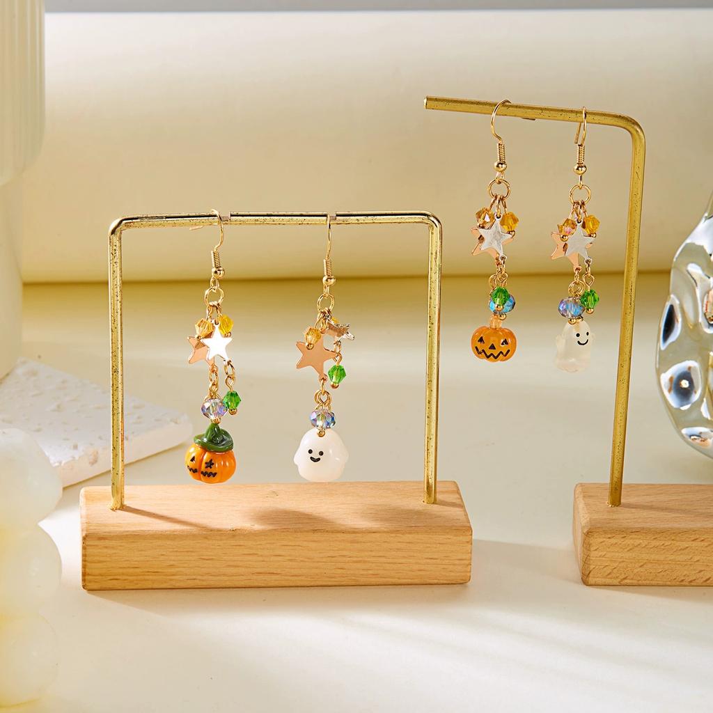 Cute Halloween Resin Pumpkin Ghost Star Dangle Earrings for Women Spooky Asymmetrical Charm Earrings Party Cosplay Jewelry Gift
