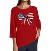 Women's Fashion Casual Round Neck 3/4 Sleeve Loose Independence Day Printed T-Shirt Ladies Top
