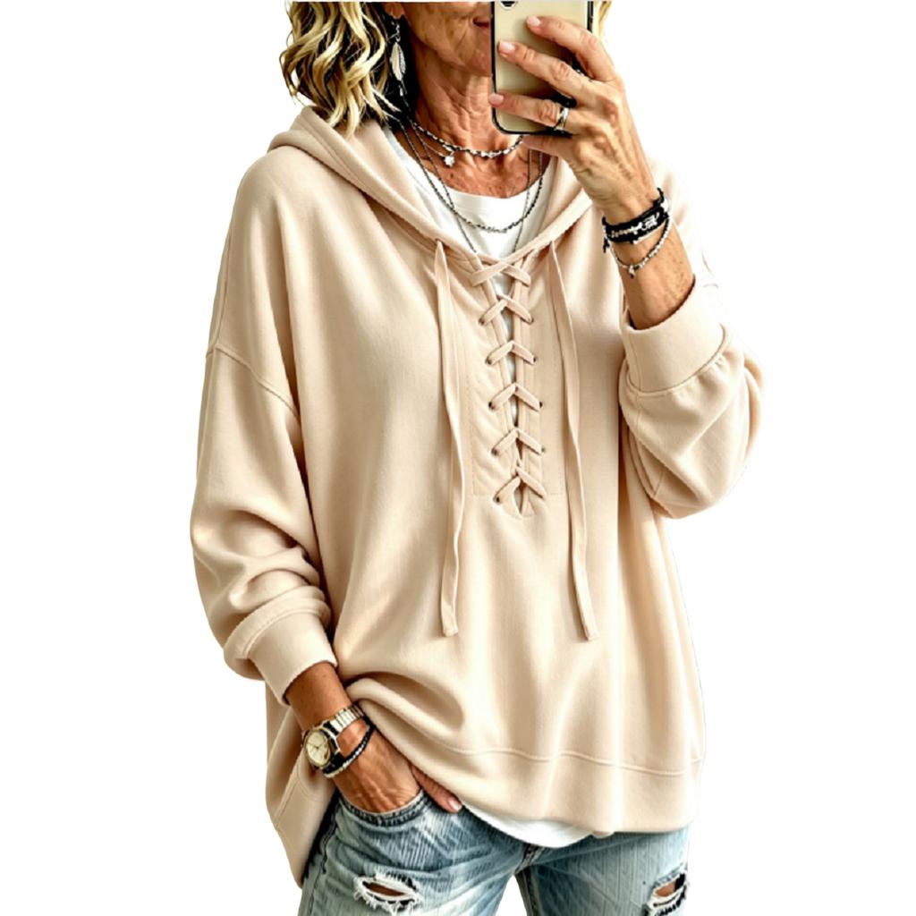 Women's Casual Pullover Hoodie, Loose Fit, Drop Shoulder, Color