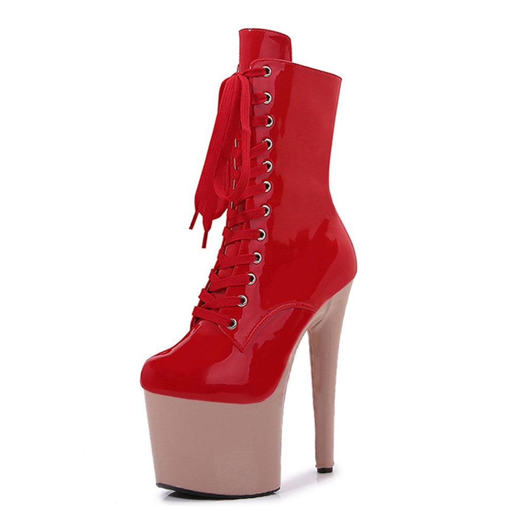 

Высокие каблуки 17 см модные подиумные короткие ботинки подиум популярный однотонный яркий пилонный танец высокие каблуки ботинки 44