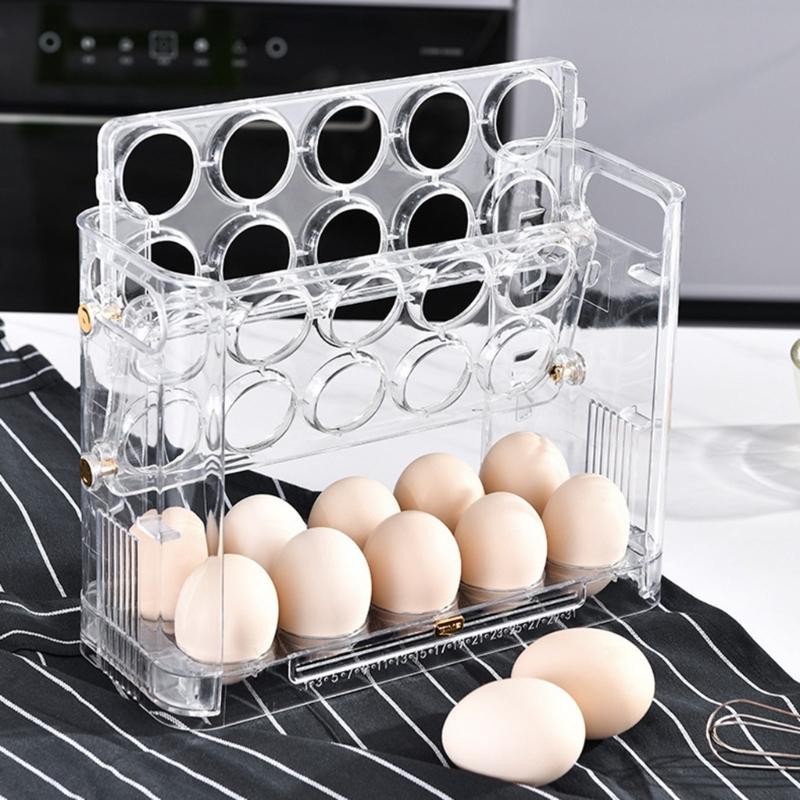 Stackable Egg Holders for Refrigerator,Clear 3x10 Egg Tray Storage Box Dispenser