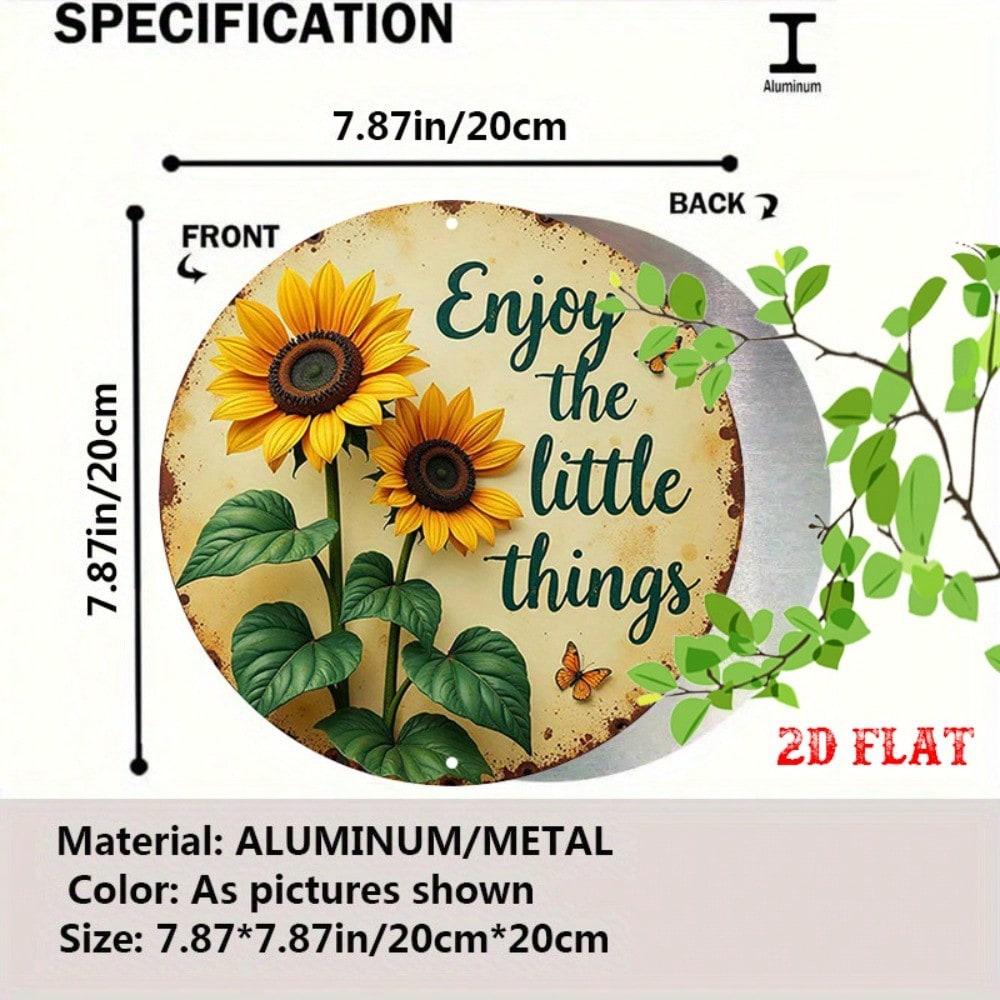 Vintage Sunflower Round Plaque With Butterflies Quote Aluminum Wall Art