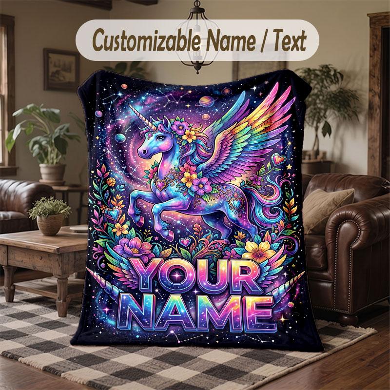Einhorn-Thema Decke mit individuellem Namen und Text Personalisierte Decke Weiche Gemütliche Decke für Zuhause Sofa Bett