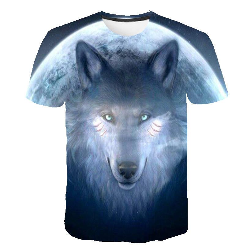 Summer Round Neck 3D Wolf Print Top Fashionable Casual Short Sleeved Men's T-shirts
