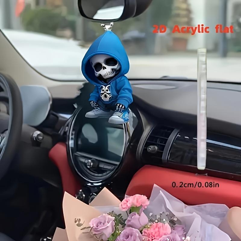 A Stylish 2D Skull Pendant with A Blue Hoodie Design, Suitable for Car Rearview Mirrors, Bags, and Home Decor