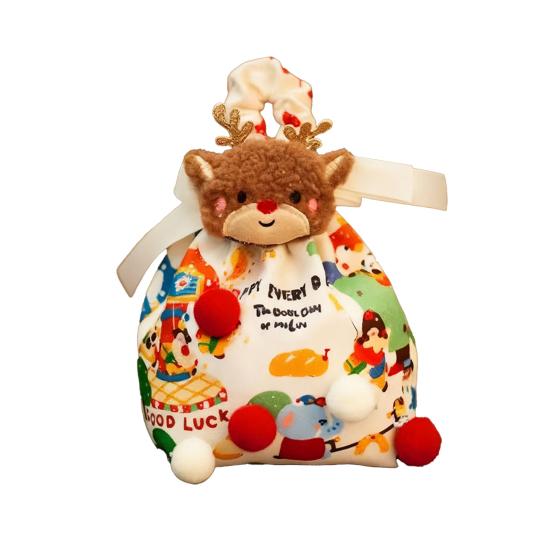 

Christmas Drawstring Gift Bags 3D Fabric Wrapping Gift Bags Reusable Xmas Candy Bags with Handle C