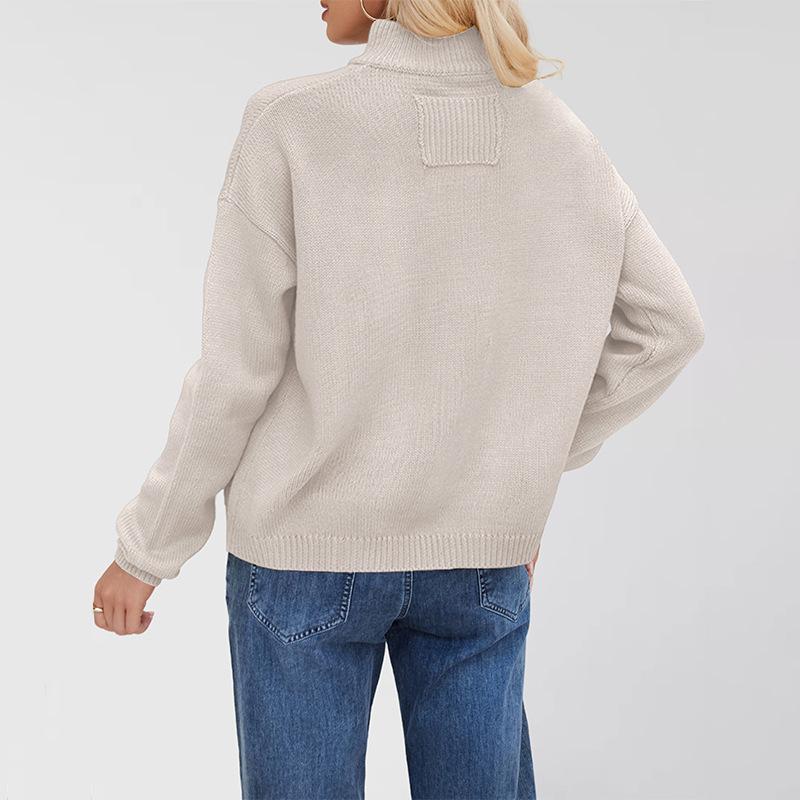 Women's Plus Size Solid Color Knitwear Cardigan with Stand-up Collar - New 2026 Collection