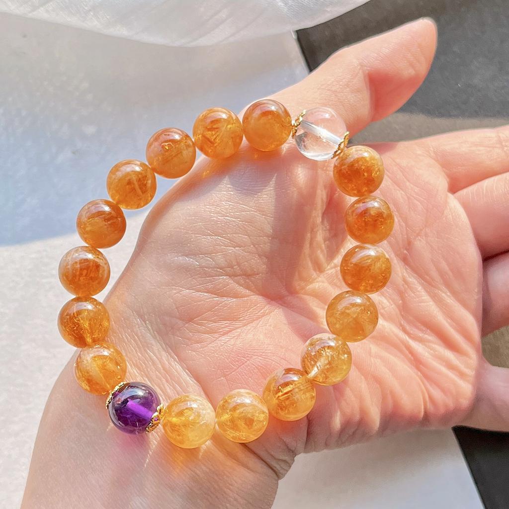 Autumn And Winter New 10Mm Natural Amethyst White Crystal Caramel Honey Citrine Bracelet Bracelet