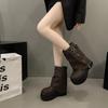 Punk Style Plateau Dicke Sohle Damen Moderne Stiefel Mode Knopf Kombination Spleißen Höhe Erhöhung Kurze Stiefeletten