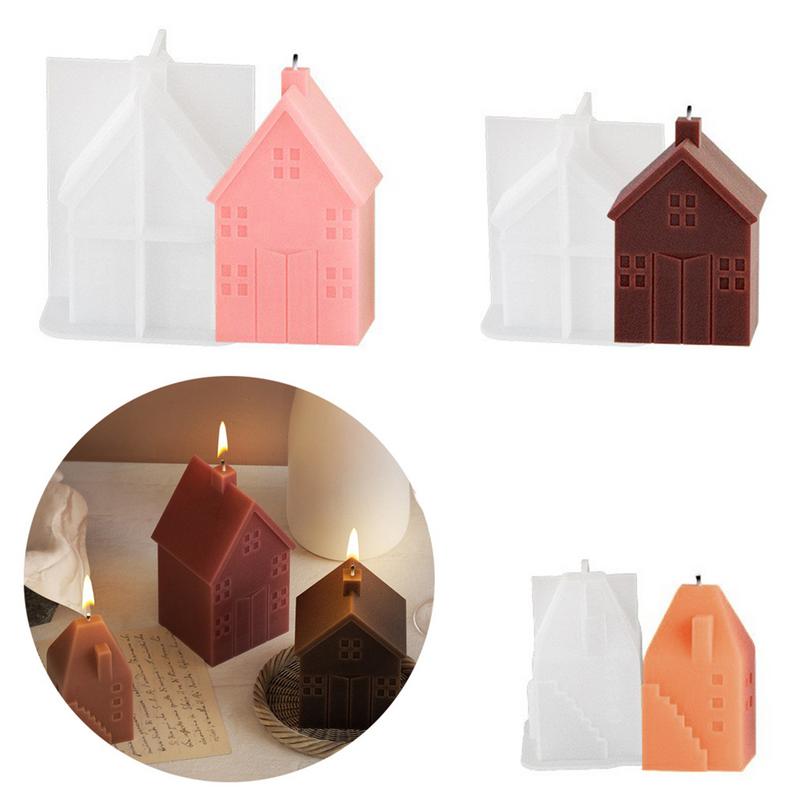 Christmas Silicone House Molds 3D House Shape Candle Mould Christmas Silicone Molds Reusable Resin Molds Non-Stick Plaster Soap
