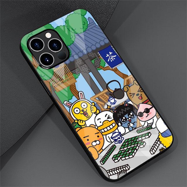 Kakao Friends Cute Glass Case For Apple iPhone 14 13 Pro 11 12 7 8 Plus SE 2022 XR X XS Max 6 6S Tempered Phone Cover Cartoon