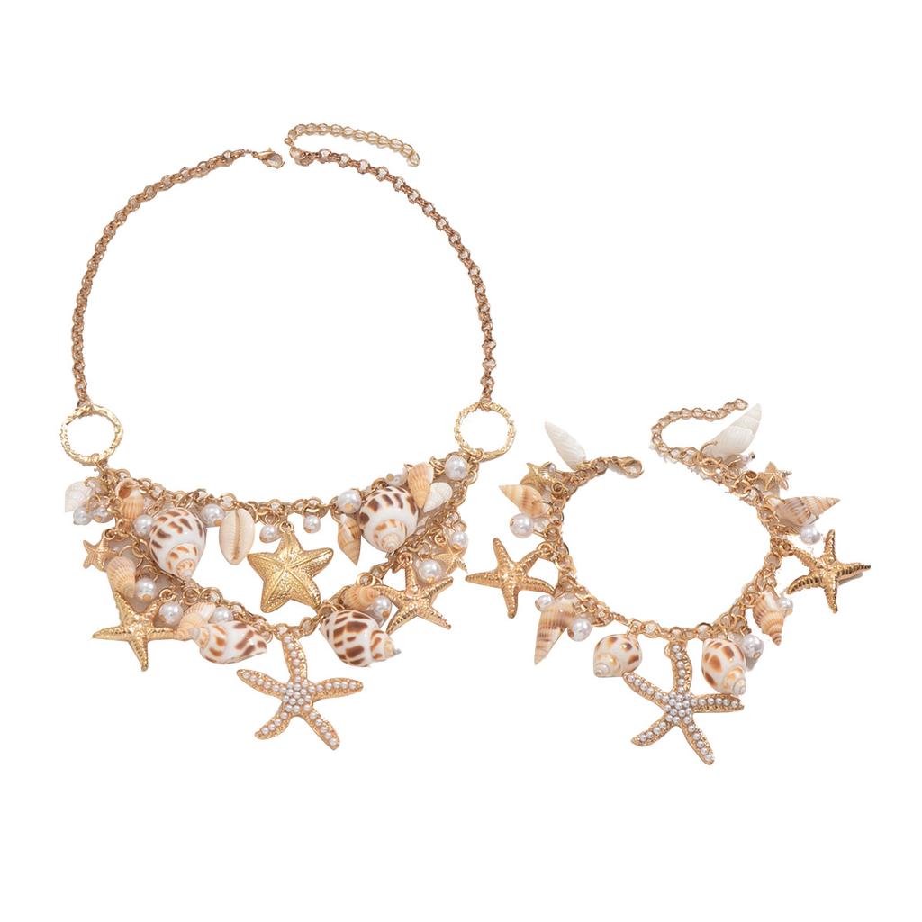 Oceaniczny Wiatr Damski Naszyjnik Bransoletka Zestaw Personalizowany Naszyjnik Biżuteria Design Rozgwiazda Muszla Perła
