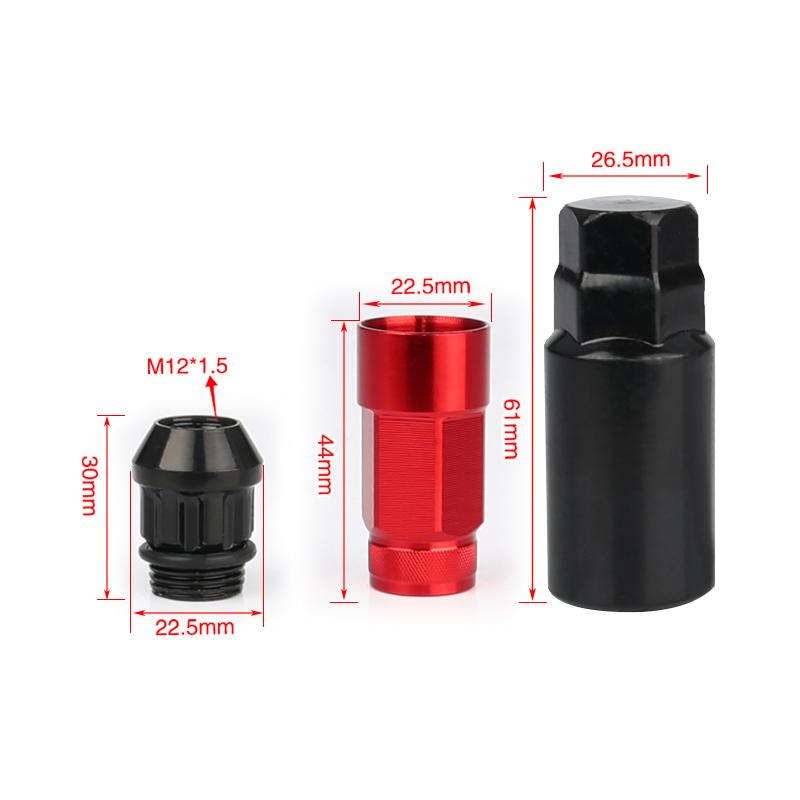 New Racing 20Pcs Set Composite Nut Anti Theft Alloy Aluminum Lock Wheel Lug Nut Bolt M12x1.5 M12x1.25