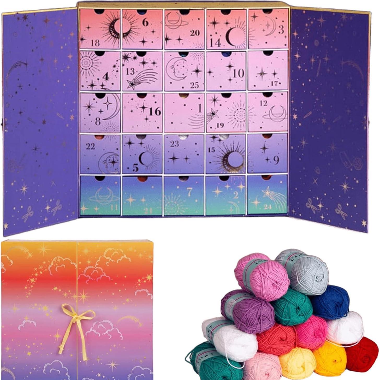 

Адвент-календарь Crochet Society 2025 25 дней Пряжа и схема для вязания крючком Коробка для обратного отсчета, Рождественский календарь для самостоятельного изготовления Включает пряжу, подарки для вязания крючком и