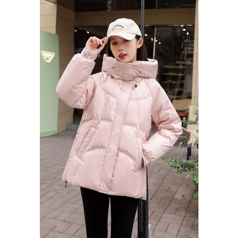 

Зимняя пуховая куртка для женщин Повседневная свободная куртка с капюшоном Толстое теплое пальто L розовый