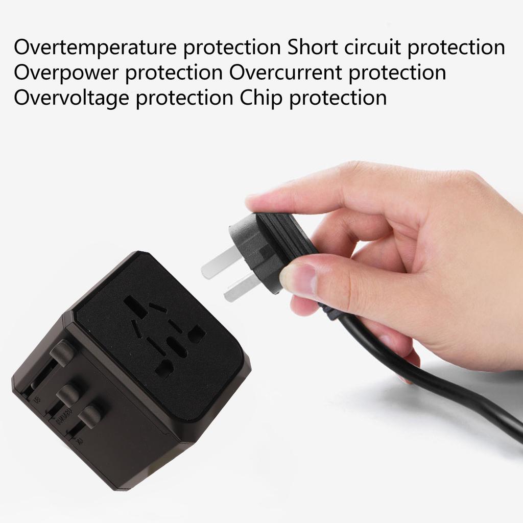 Travel Adapter Black Universal Adapter with 3 USB 1 Type C Safety Protection International Adapter