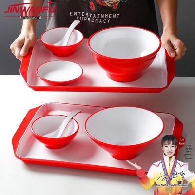 JINWANFU A5 Melamine Red & White Dual-Color Dinnerware Sets