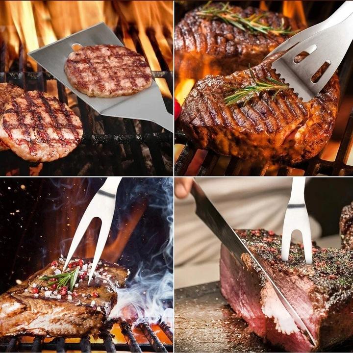 Akcesoria Do Grilla Zestaw 5 Szt Sztućce Do Grillowania Stalowe Pokrowiec