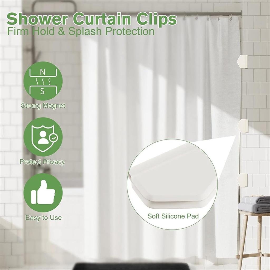 2026 New 4pcs Magnetic Silicone Shower Curtain Clips for Liners, Self-Adhesive Waterproof Splash Guards No-Drill