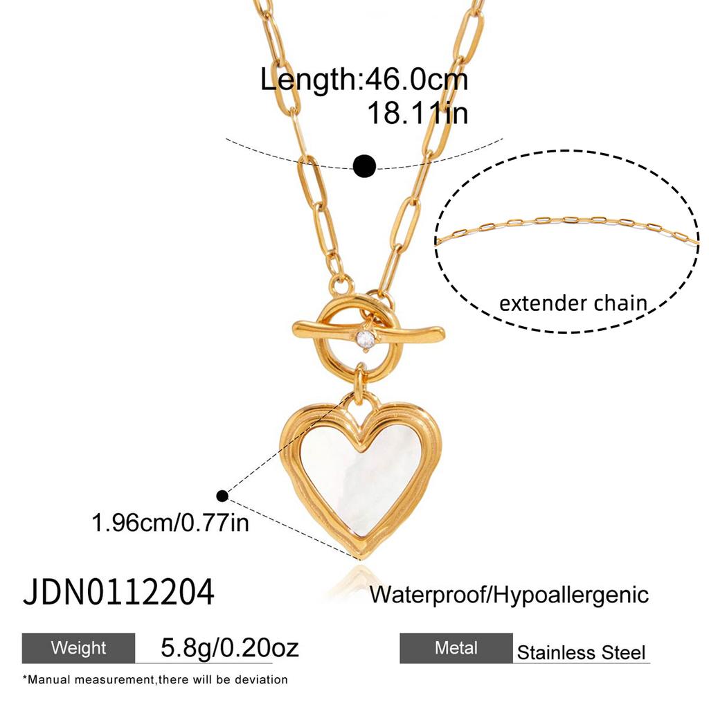 Youthway Elegant Heart Shape Shell Pendant Necklace For Women Romantic 18K Gold Plated Stainless Steel Necklace Fashion Jewelry