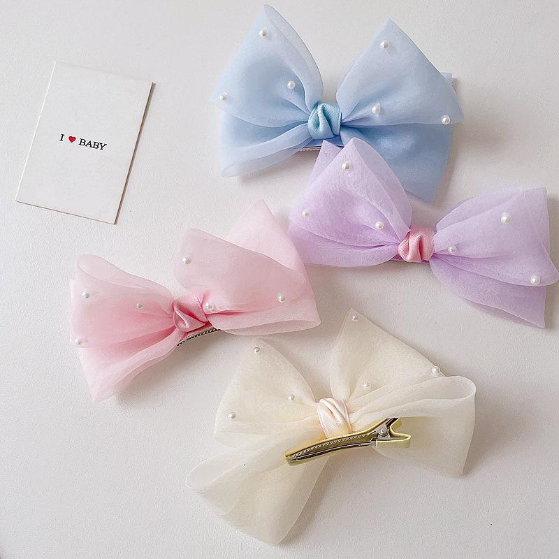 Neue Perle Bogen Haar Clips Gaze 3D Prinzessin Süße Haarspangen für Kinder Kopfbedeckungen Mädchen Kinder Haar Zubehör