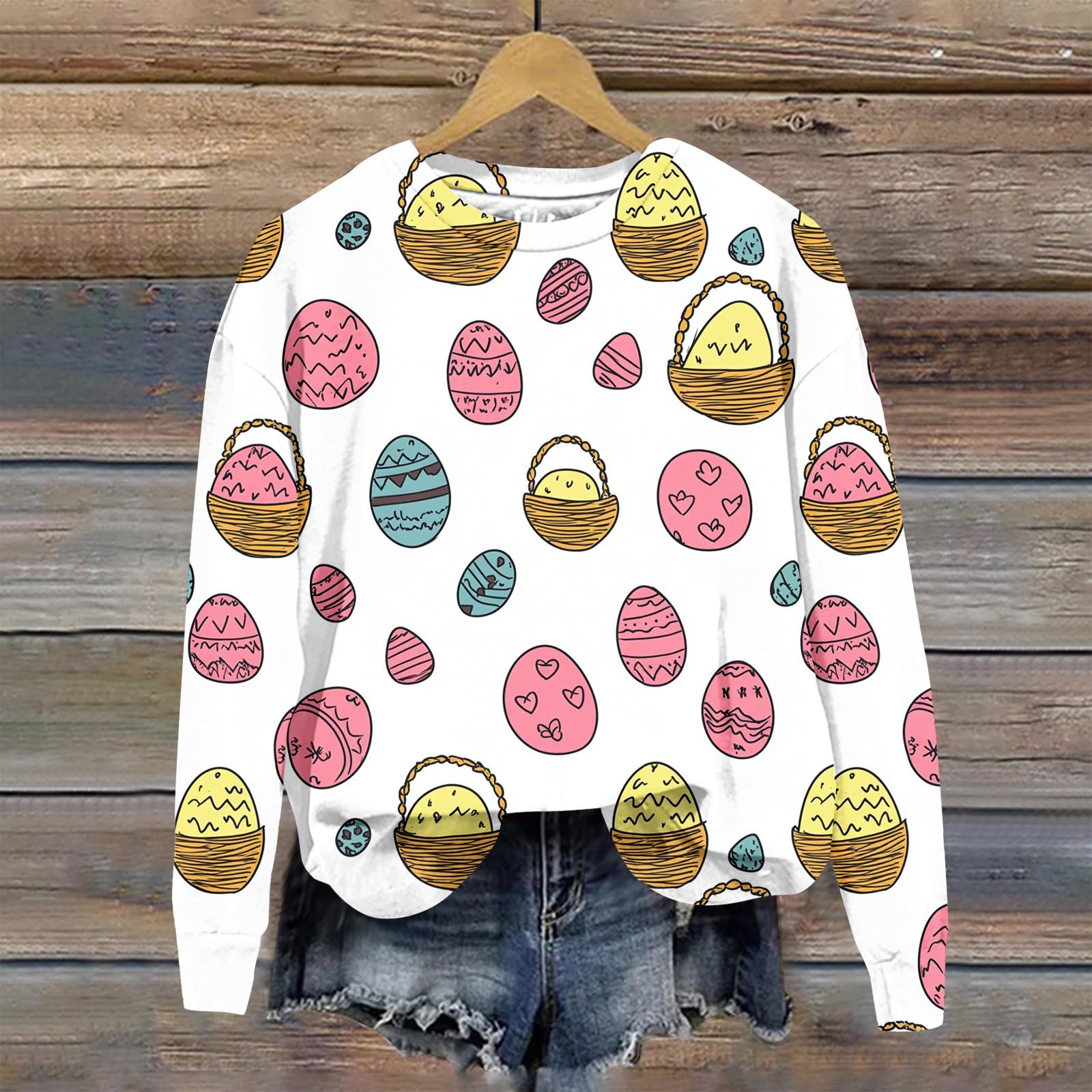 

Жіночий модний світшот з довгим рукавом вільного крою з круглим вирізом та великоднім принтом M