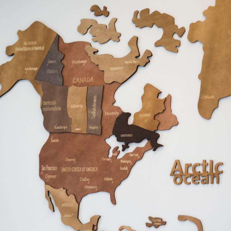 World Map Wooden 3D Puzzle: Stereoscopic Wall Hanging for Office & Home Decor