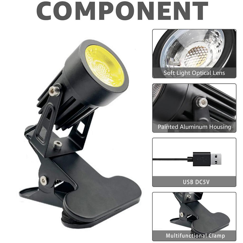 3-Color Dimming 5W LED Clip Spotlight for Exhibitions, Weddings, Ads, and Desktops