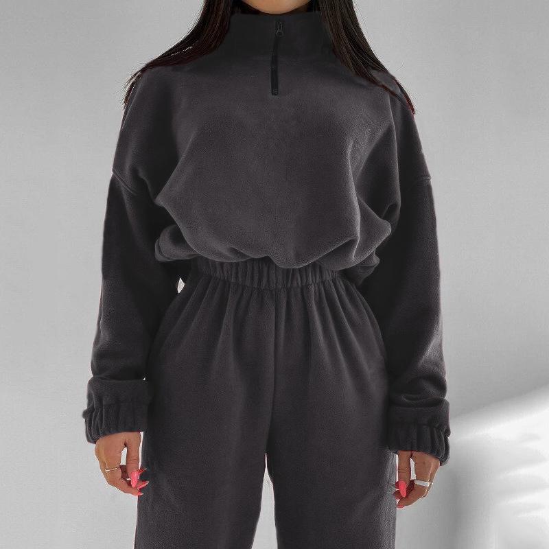 

Women s Burgundy Fleece Set Half Zip Stand Collar Top and Elastic Waist Pants 4 Colors XXL темно-сірий